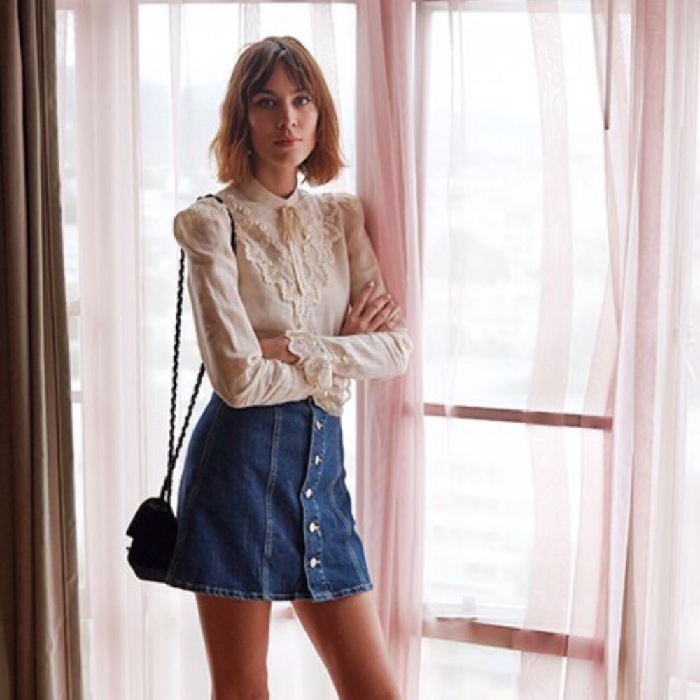 Alexa Chung AG denim skirt button up. NWOT